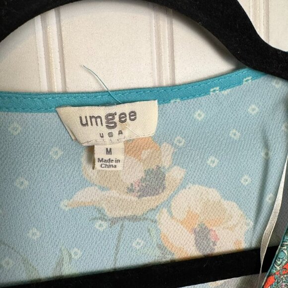 Umgee Teal Floral Wrap Style Blouse Short Sleeve, Loose Fit I34 - Picture 3 of 6